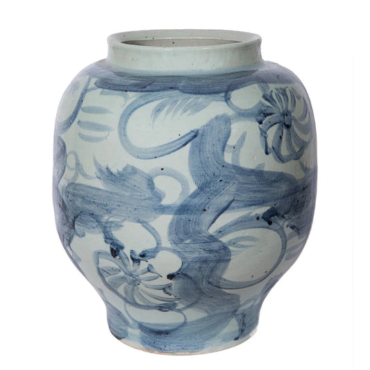 Blue & White Twisted Blooms Jar
