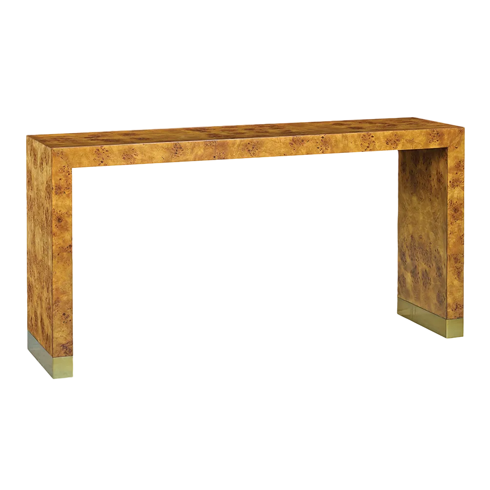 Burl Console Table w/ Glass Top
