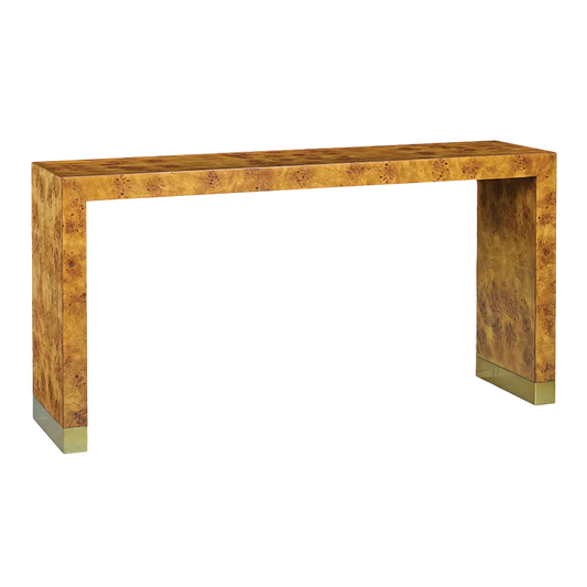 Burl Console Table w/ Glass Top