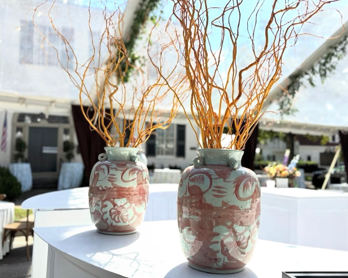 Coral & White Twisted Blooms Jar