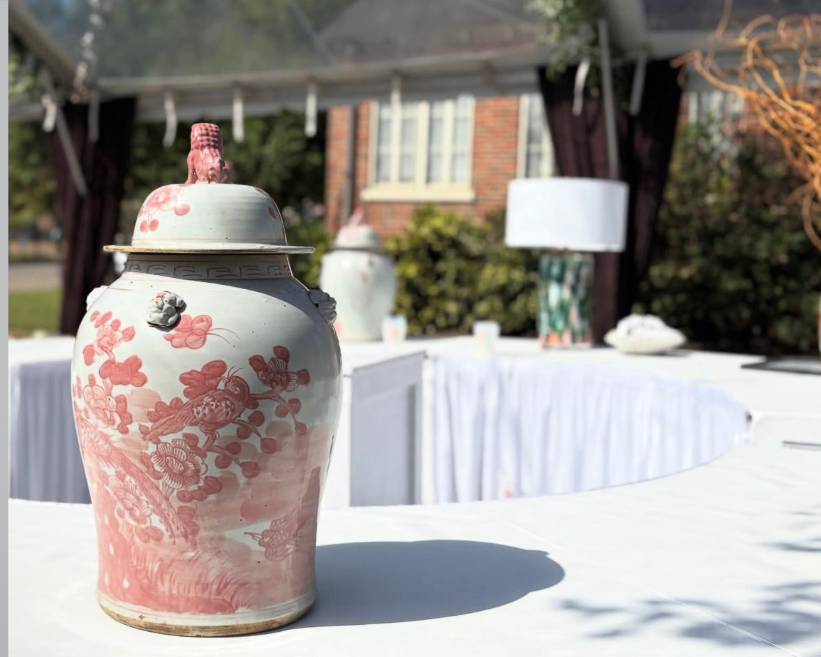 Coral & White Ginger Jar