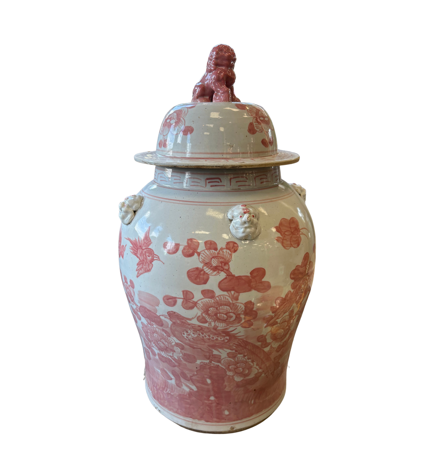 Coral & White Ginger Jar